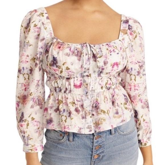 J. Crew Flora Obscura Cinched Waist Top Kaleidoscope Floral Size 4 E2 - Picture 1 of 9